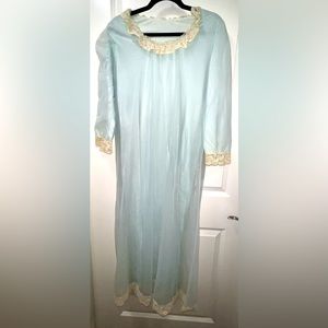 Women's vintage nightgown Dress Long Sleeve Small blue teal